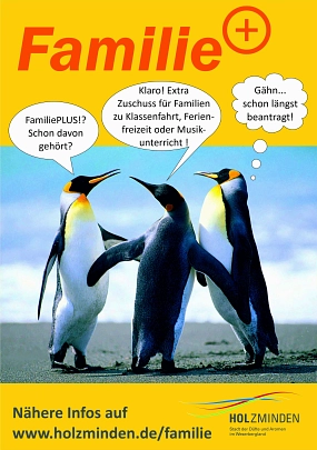 Familie PLUS Plakat 2020 Familie PLUS Plakat mit Pinguinen © Stadt Holzminden
